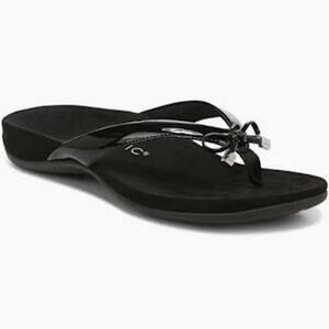 VIONIC Bella Black Patent Thong Sandals Flip Flops 8.5